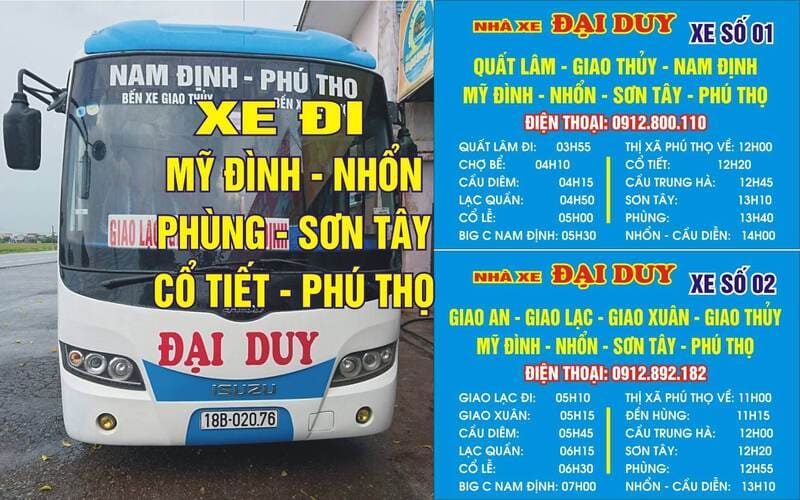 Top 10 Nhà xe Giao Thủy Mỹ Đình giờ lịch trình xe khách chạy