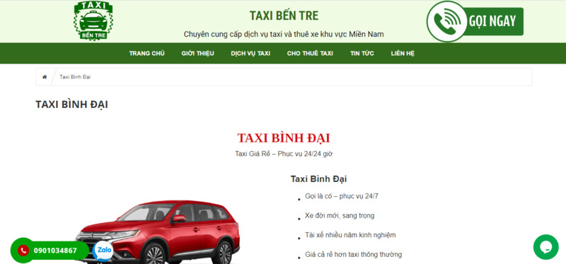 12 Hãng taxi huyện Bình Đại giá cước Km rẻ và số điện thoại 24h