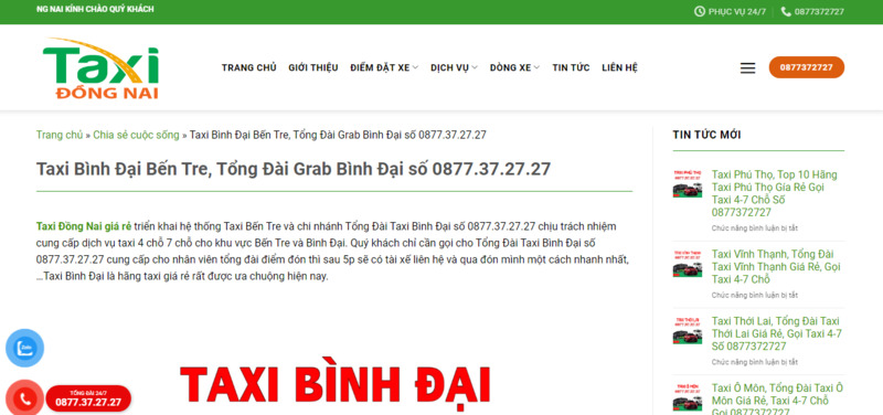 12 Hãng taxi huyện Bình Đại giá cước Km rẻ và số điện thoại 24h