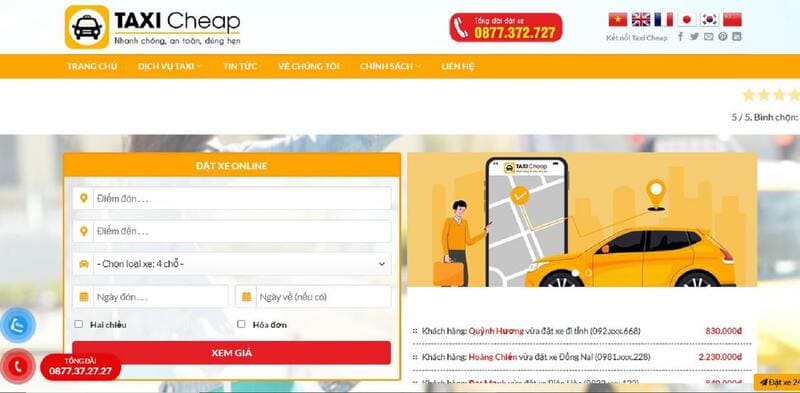 Top 8 Hãng taxi Vàng giá cước km rẻ và số điện thoại 24/7